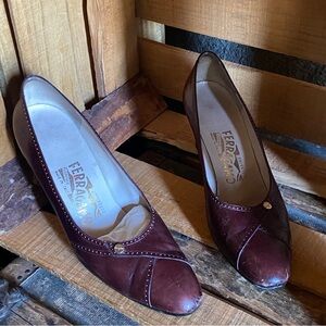 Salvatore Ferragamo Burgundy Leather Heels